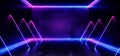 Dark Empty Virtual Vibrant Fluorescent Neon Glowing Purple Blue Vertical Horizontal Line Shaped Laser Lights Reflection Grunge