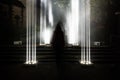 Dark Enigma Scary Mysterious Bright Light Columns Outdoors Creep