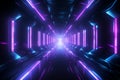 Dark, enigmatic spaceship tunnel brought to life by radiant, luminescent lines