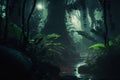 Dark excotic tropical jungle illustration Royalty Free Stock Photo