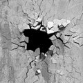 Dark explosion hole of concrete old wall