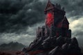 Dark fantasy ancient fortress castle tower in melancholic landscape with dead trees Royalty Free Stock Photo