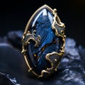 Dark Fantasy Ring With Blue Lapis And Gold Leaf Inlay