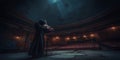 Dark Figure in a Mysterious Abandoned Theater Royalty Free Stock Photo