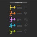 Dark Five simple color steps process infographic template