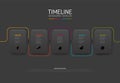 Dark five steps template with white cards colorful tabs icons and description