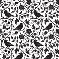 Dark floral pattern with crow