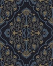Oriental floral ornament. Dark template for carpet, shawl, textile wallpaper.