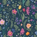 Vintage print with small flowers on a dark background.