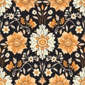 Dark Floral Tile Pattern with Autumnal Colors Royalty Free Stock Photo