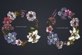 Dark Floral Wreath of anemone, lavender, rosemary everlasting, phalaenopsis, lily, iris