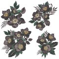 Dark flowers bouquet. Watecolor illustration