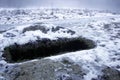 Dark foggy cemetery in winter. Royalty Free Stock Photo