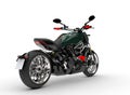 Dark forest green modern powerful motorcycle - tail view