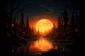 Dark forest mystique, moonrise paints night landscape with captivating enchantment Royalty Free Stock Photo