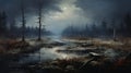 Moonlit River And Forest Painting Inspired By Michael Hussar