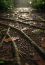 Dark Forest Roots Path With Sunlight Royalty Free Stock Photo
