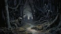 Dark Forest Of Skeletons: A Mysterious Artwork By Bernie Wrightson Royalty Free Stock Photo