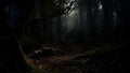 The dark forest becomes a labyrinth studded with distorted trees and cobwebs, creating a sense of lostness and danger Royalty Free Stock Photo