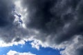 Dark forming clouds with blue sky elements right before a thunderstorm Royalty Free Stock Photo
