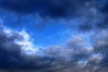 Dark forming clouds with blue sky elements right before a thunderstorm Royalty Free Stock Photo