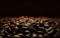 Dark freshly roasted coffee beans 3d rendering background. Top view. Masses of coffee beans close up