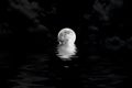 Dark Full Moon In Cloud With Water Reflection