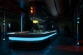 Dark futuristic alien drinks bar interior. Science fiction or cyberpunk fantasy 3D irendering