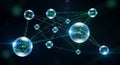 Abstract interconnected network of glowing spheres representing data nodes and connections in a digital universe Royalty Free Stock Photo