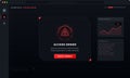 A dark futuristic computer interface displays a red access denied warning message with a critical failure status, threat Royalty Free Stock Photo