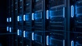 Data Center Server Racks with Blue LED Lights, Technology, Network Infrastructure, Computing Royalty Free Stock Photo