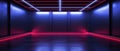 Dark futuristic room background, garage or studio with neon red and blue lighting. Modern design of empty hall, abstract space Royalty Free Stock Photo