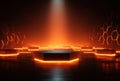 Futuristic Hexagonal Stage With Orange Neon Lights And Spotlight Dramatic Scene Dark Background Royalty Free Stock Photo