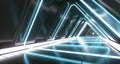 Dark Futuristic Triangle Sci-Fi Empty Corridor Room With Neon Li