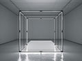 Dark gallery with empty modern showcase. 3d rendering