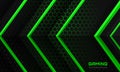 Dark gaming background with green arrows on a dark abstract hexagonal grid Royalty Free Stock Photo