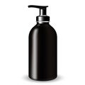 Dark Glass Cosmetic Bottle beauty products with black pump lid on white isolated background.