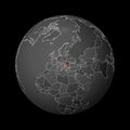 Dark globe centered to Serbia.