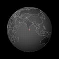 Dark globe centered to Sri Lanka.