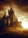 Dark gloomy fictional fantasy medieval fortress in the hills or mountains Royalty Free Stock Photo
