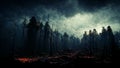 A dark gloomy forest with dark cloud digital art Royalty Free Stock Photo