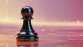 A dark glossy chess pawn sits on a warm reflective surface. Royalty Free Stock Photo