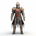 Dark Gold And Light Blue Knight In Armor - 3d Illustration