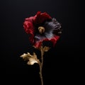 Dark Gold And Magenta: A Baroque-inspired Sculpture Of A Red And Black Poppy
