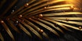 Dark Gold palm leaves and droplet Water dramatic photo effect background, realism, realistic, hyper realistic