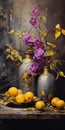 Dark Gold And Violet: A Refined Elegance In Traditional Vietnamese Oil Painting