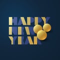 Dark Golden and Blue Retro Style Art Deco Happy New Year Type Script Template, Multipurpose Holiday Greetings Typography Design