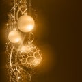 Dark golden Christmas background with hanging Christmas balls Royalty Free Stock Photo