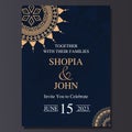 Luxury and elegant wedding invitation card with mandala ornament. Dark and golden color background