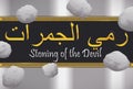 Sign, Pebbles and Pillars Promoting Stoning of the Devil Ritual, Vector Illustration